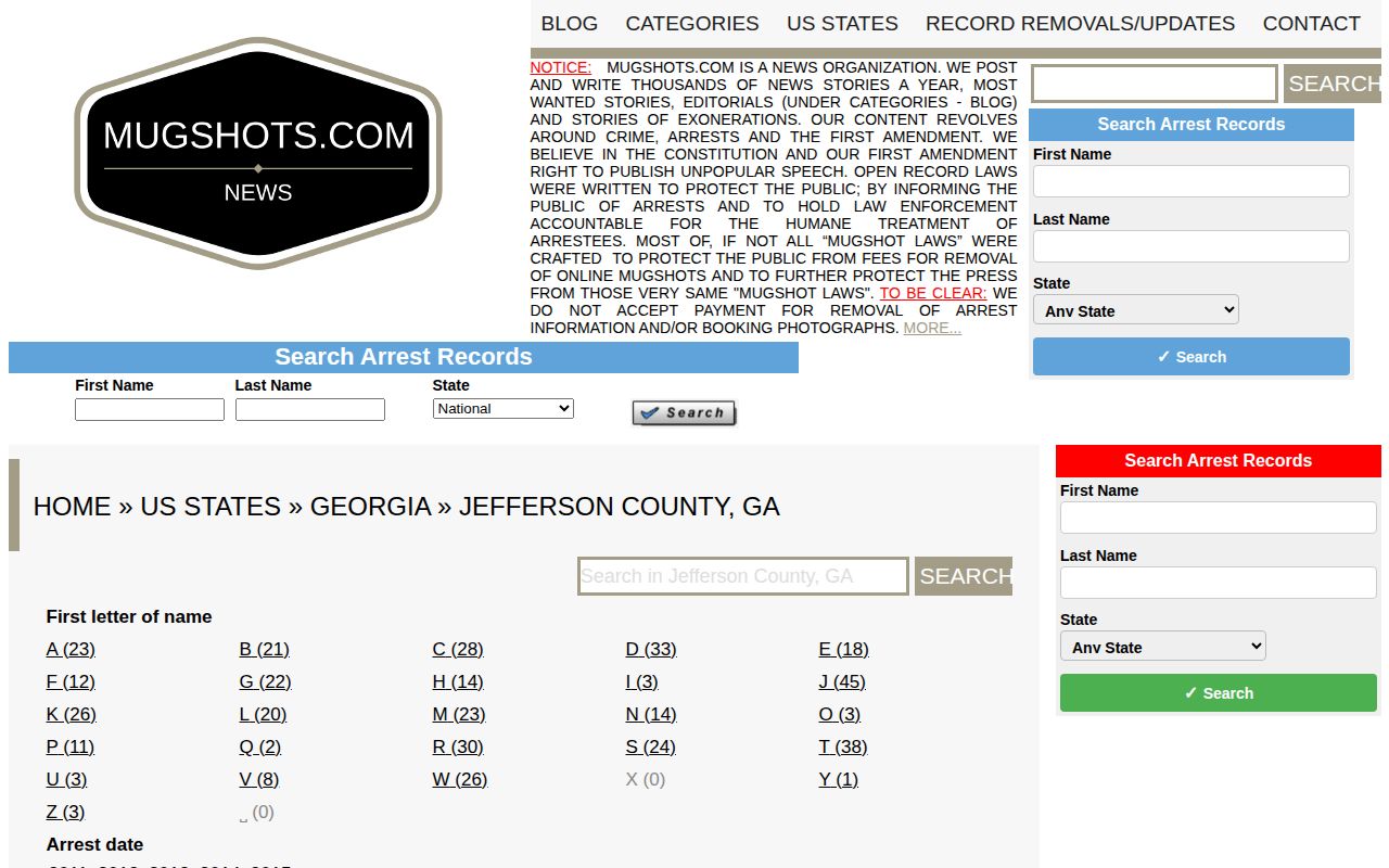 Unofficial historical Jefferson County Georgia mugshot archive reference