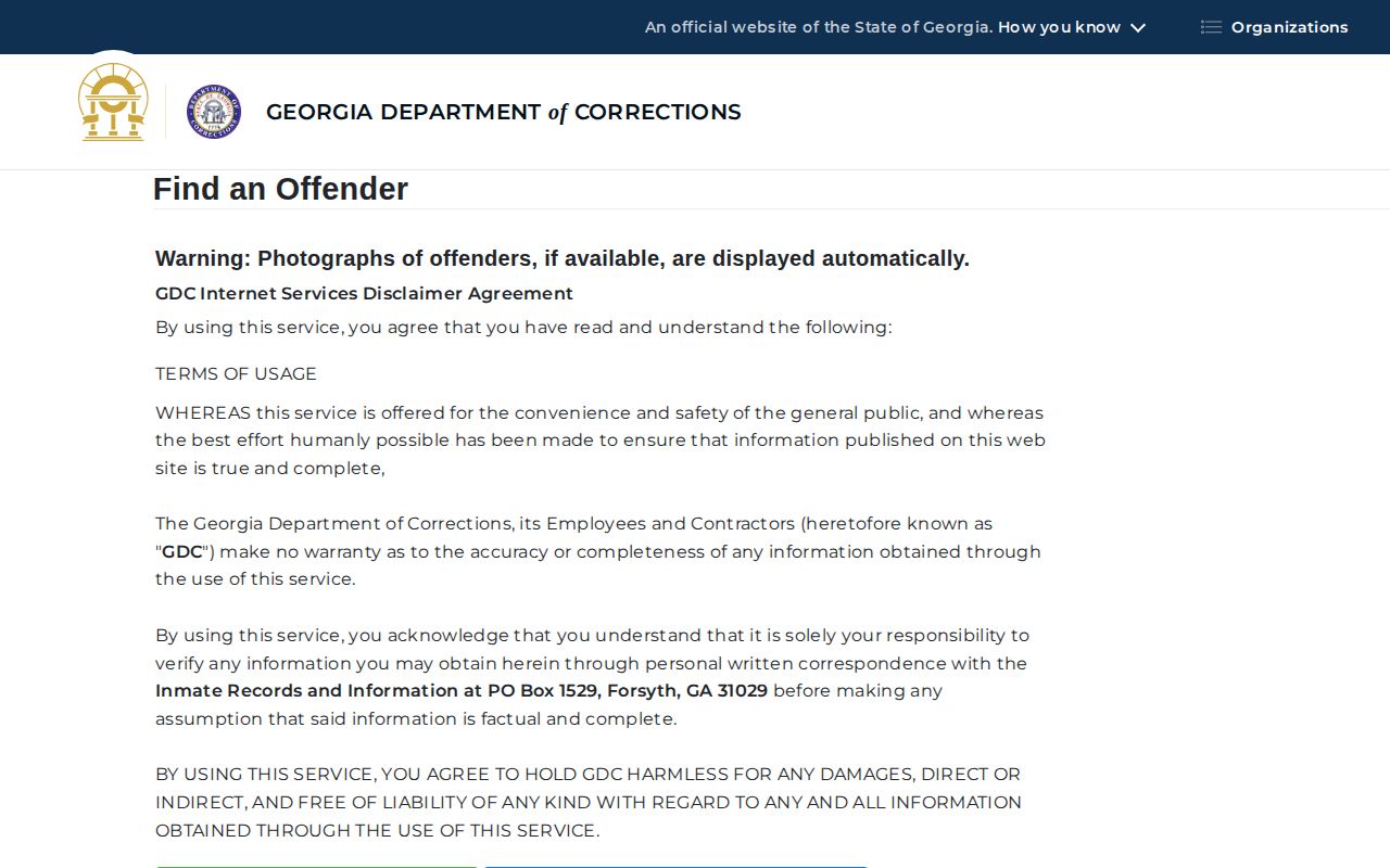 Georgia Department of Corrections offender search for sentenced Jefferson County records