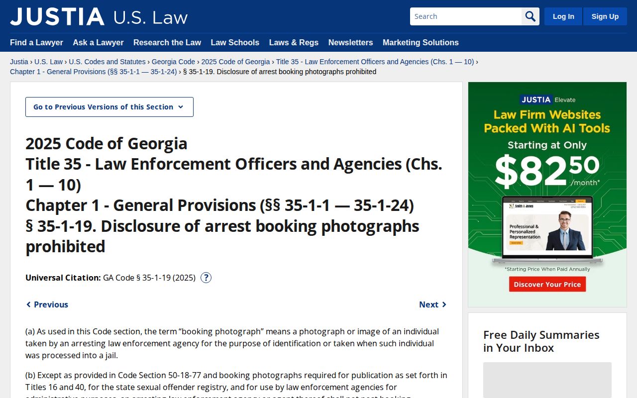 Jefferson County Georgia booking photograph statute reference