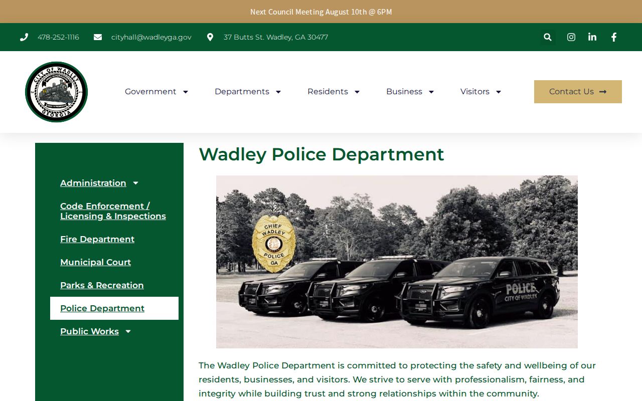 Wadley Police Department public-records and arrest-report page in Jefferson County, Georgia